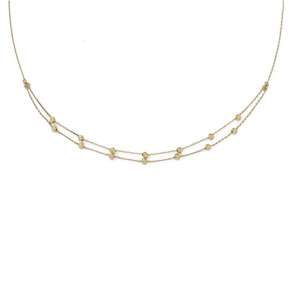 14k Yellow Gold Diamond-Cut Beaded Half Double Strand 17 Inch Necklace - Picture 2 of 5